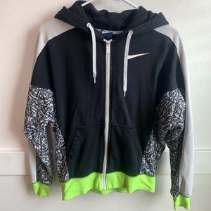 Nike Black, White, & Neon Green Paint Splatter Print Full Zip Jacket